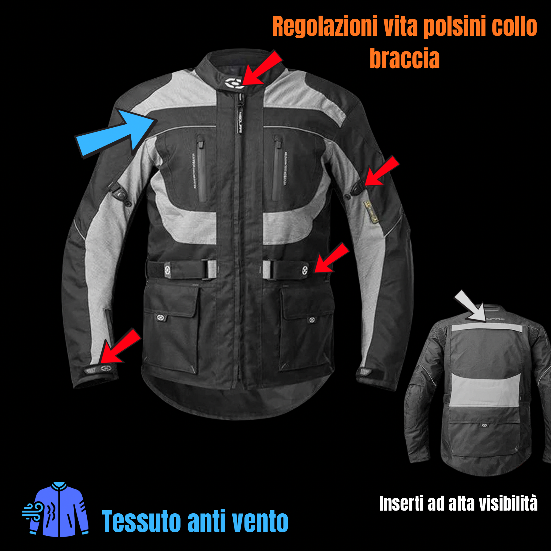 Giacca moto quattro stagioni con protezioni climber nero grigia